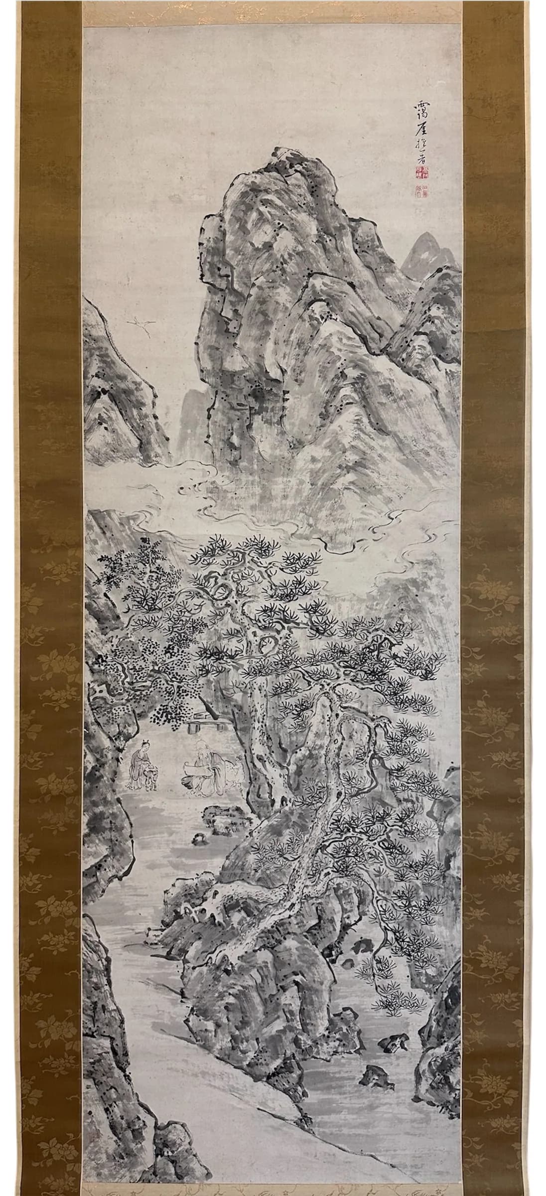 Takaku Aigai — Noble Scholar Reading among Pines and Cranes, Edo period, early 19th century