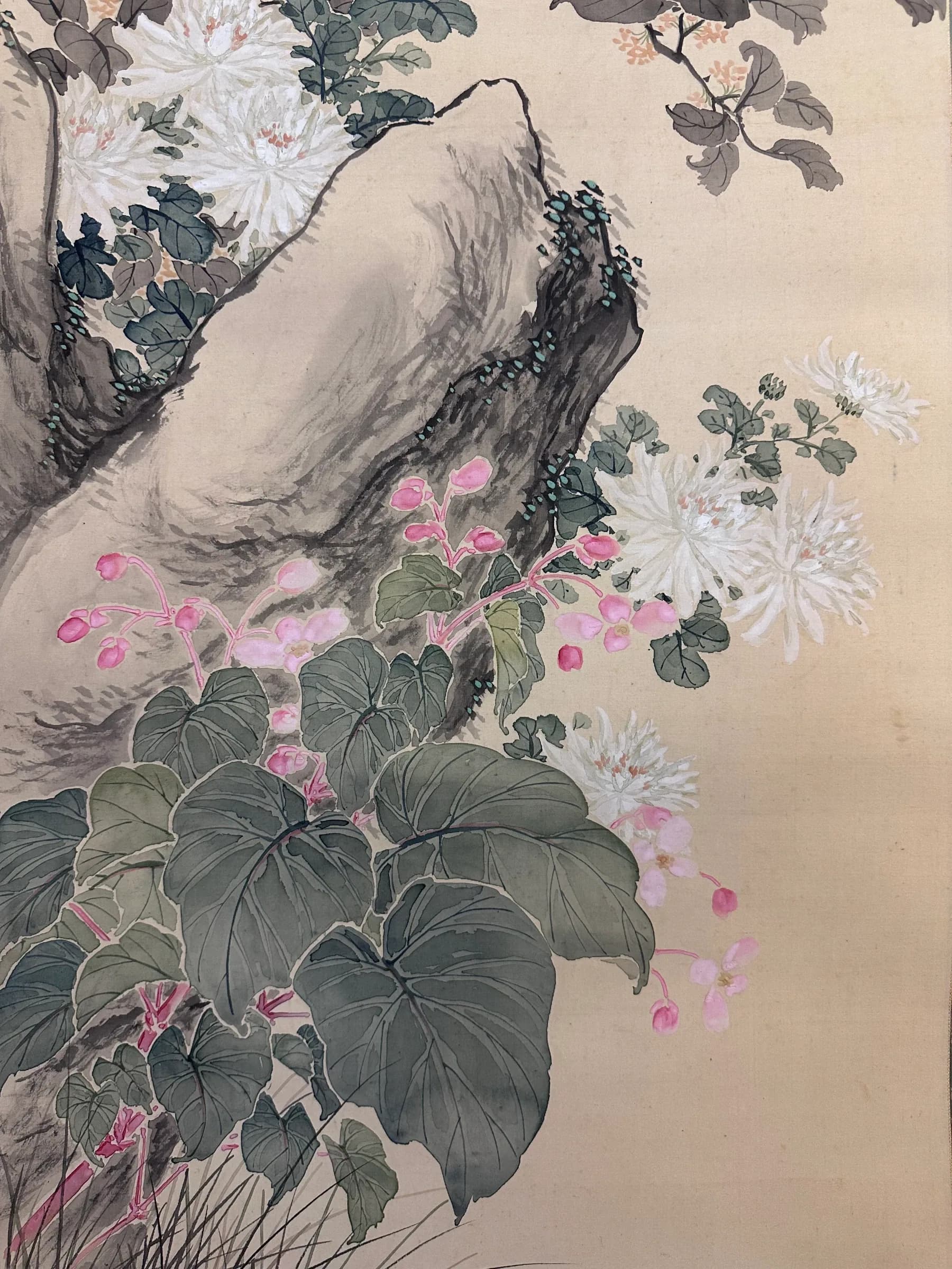 Kanō Uhō — Autumn Flora and Pair of Sparrows, Taishō Period