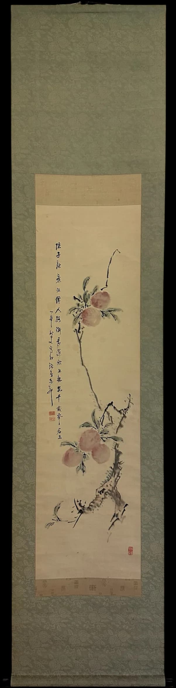 Shirasu Shinka — Ink and Color Painting of a Broken Branch of Immortal Peaches, Shōwa Period