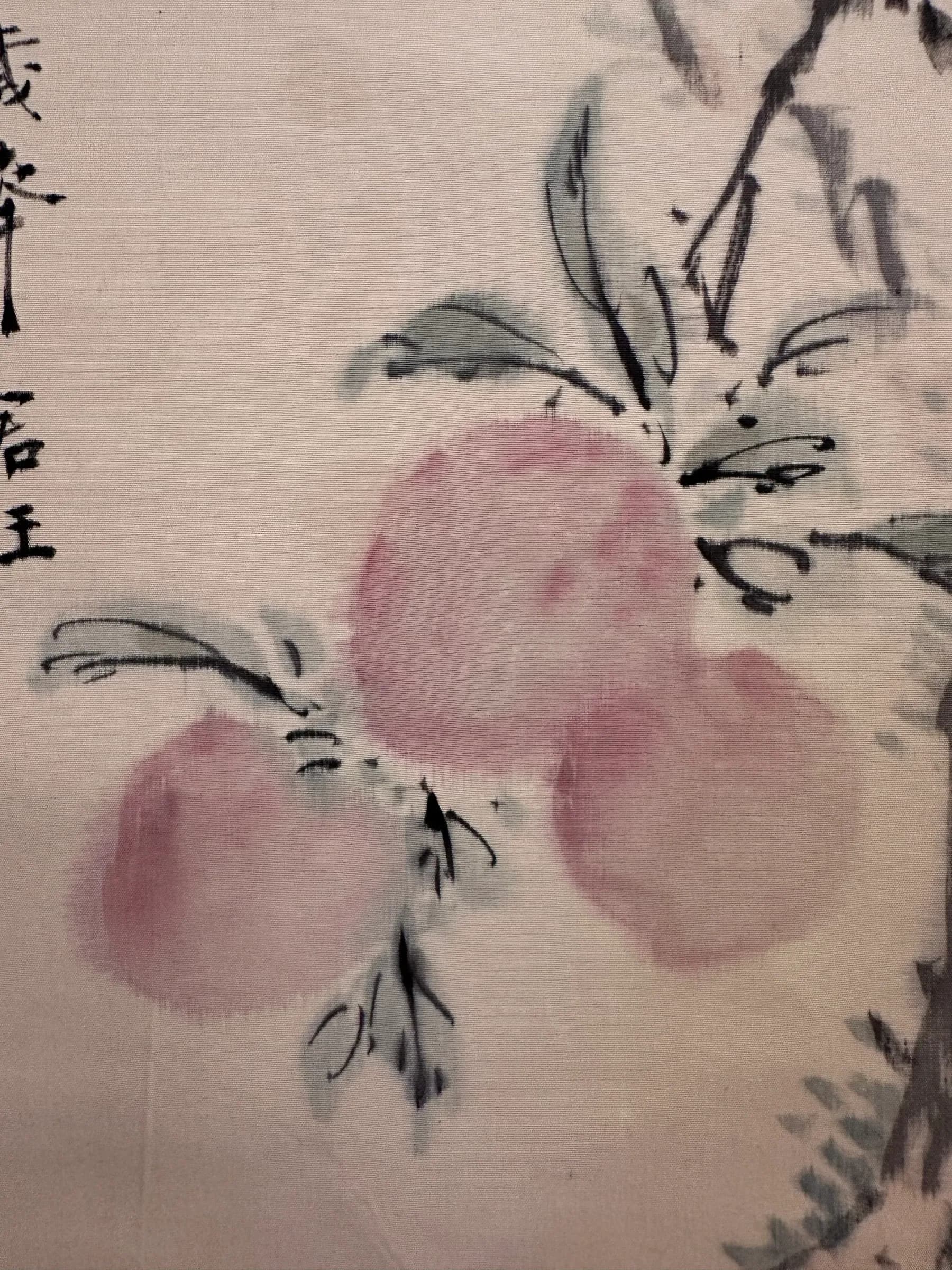 Shirasu Shinka — Ink and Color Painting of a Broken Branch of Immortal Peaches, Shōwa Period