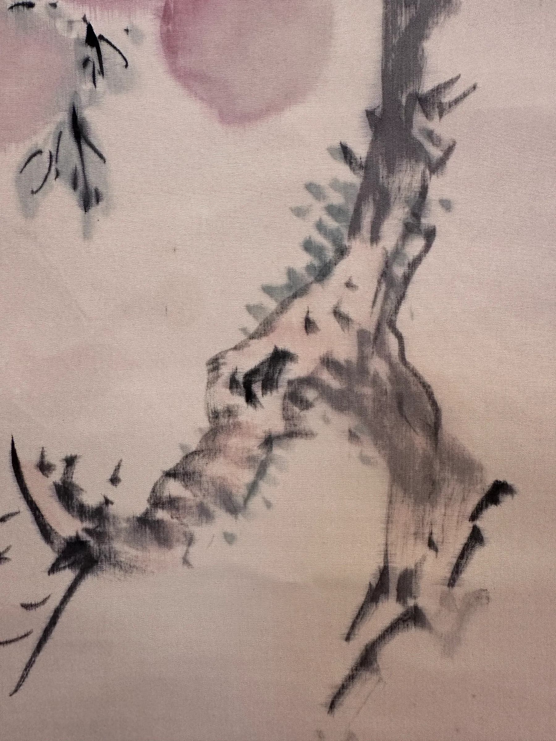 Shirasu Shinka — Ink and Color Painting of a Broken Branch of Immortal Peaches, Shōwa Period