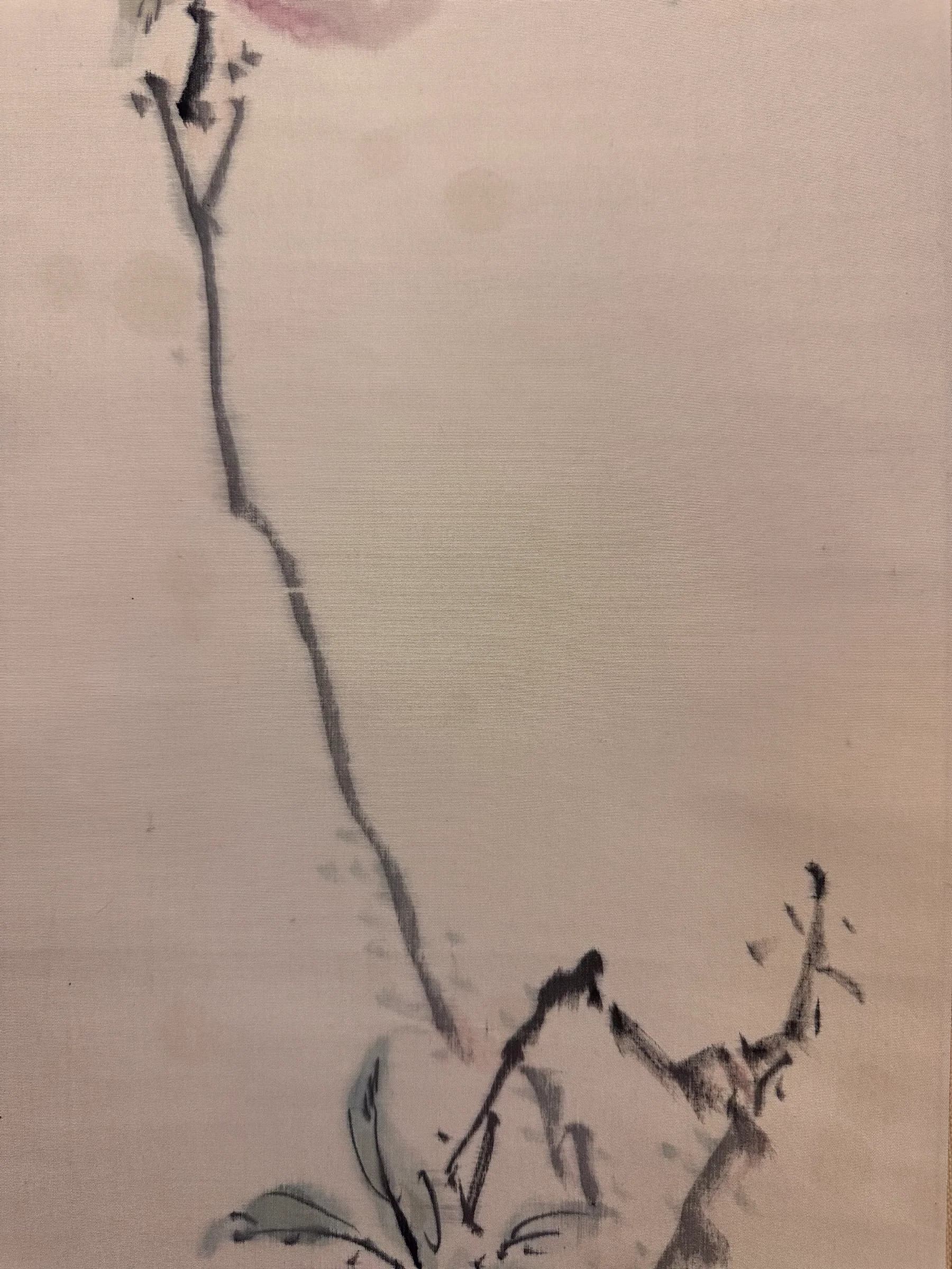 Shirasu Shinka — Ink and Color Painting of a Broken Branch of Immortal Peaches, Shōwa Period