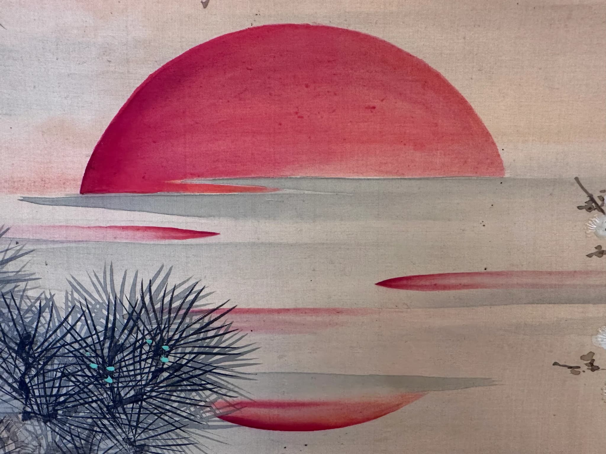 Watanabe Kaiko — Cranes with Rising Sun, Taishō Period