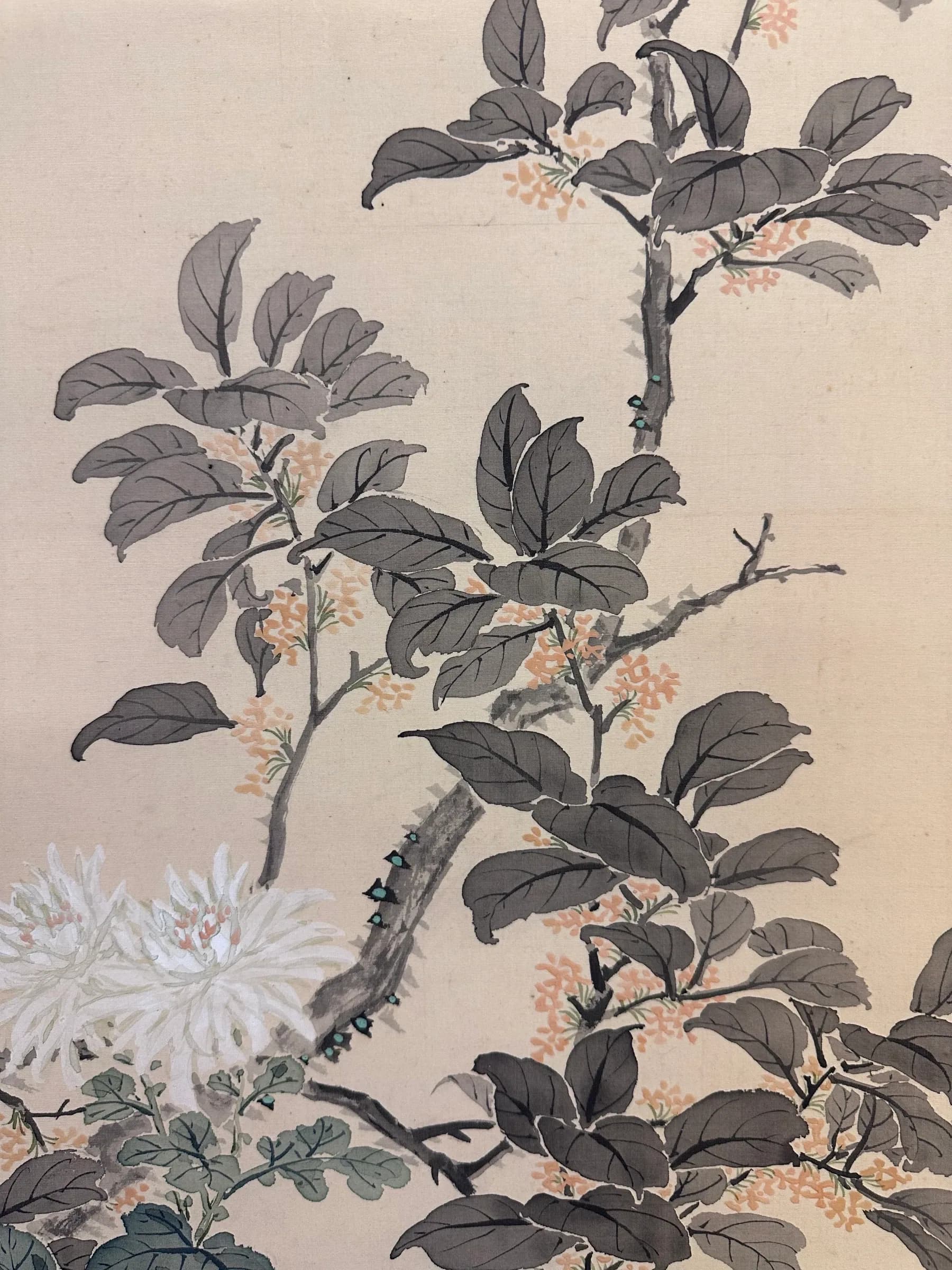 Kanō Uhō — Autumn Flora and Pair of Sparrows, Taishō Period