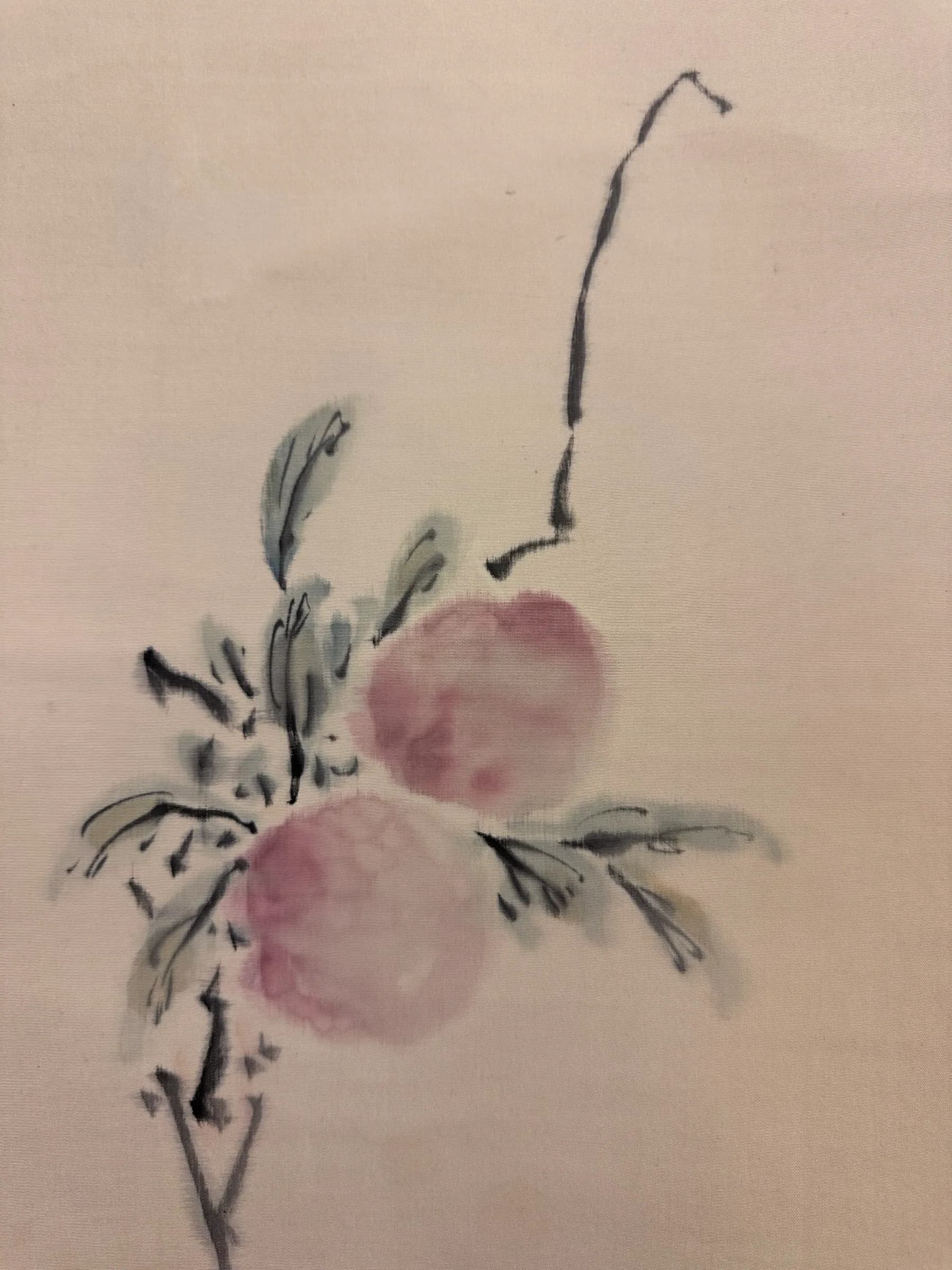 Shirasu Shinka — Ink and Color Painting of a Broken Branch of Immortal Peaches, Shōwa Period