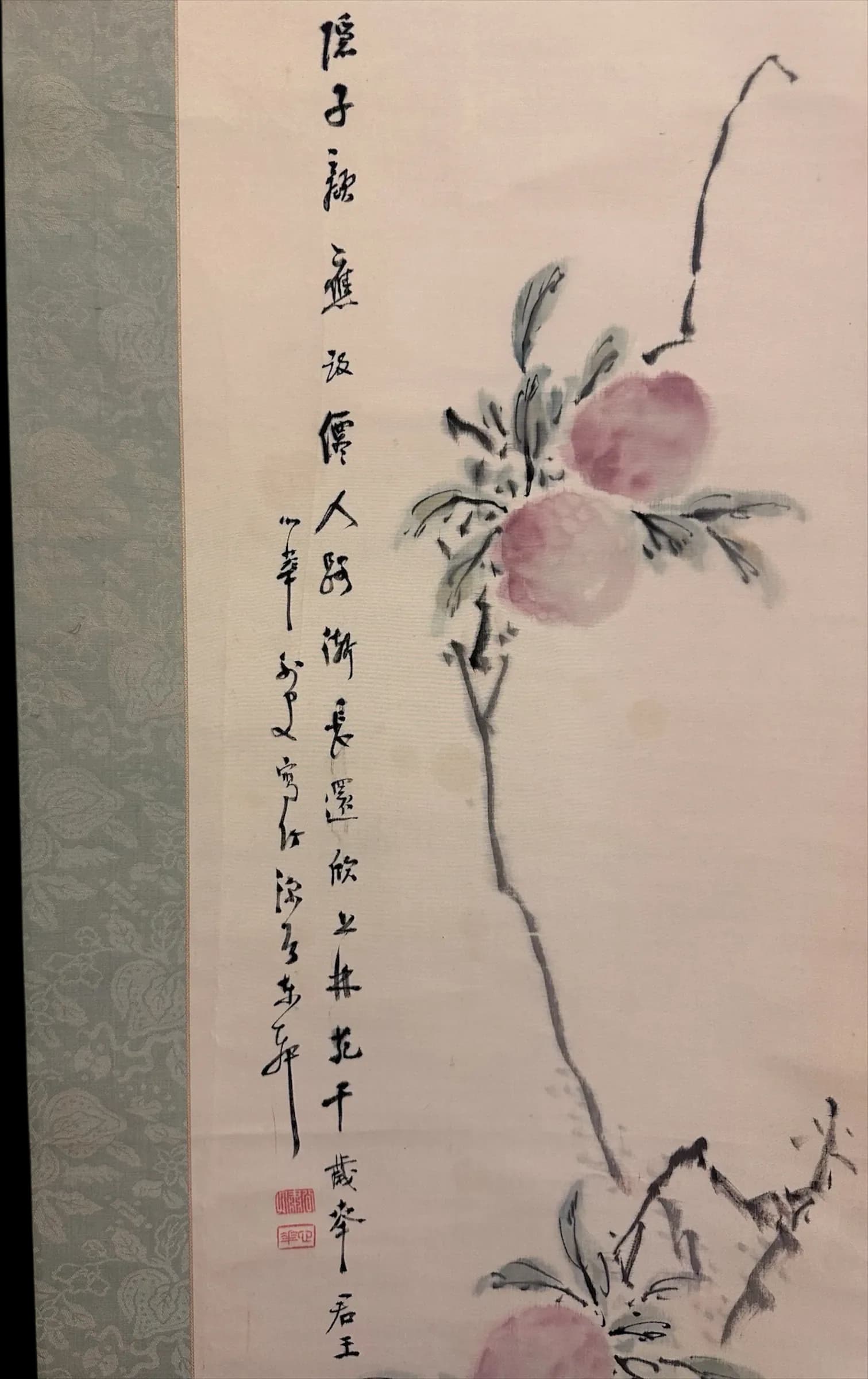 Shirasu Shinka — Ink and Color Painting of a Broken Branch of Immortal Peaches, Shōwa Period